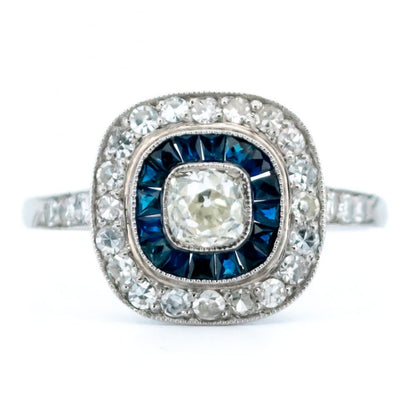Vintage Diamond and Sapphire Target Cluster Ring