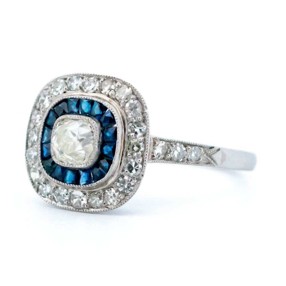 Vintage Diamond and Sapphire Target Cluster Ring