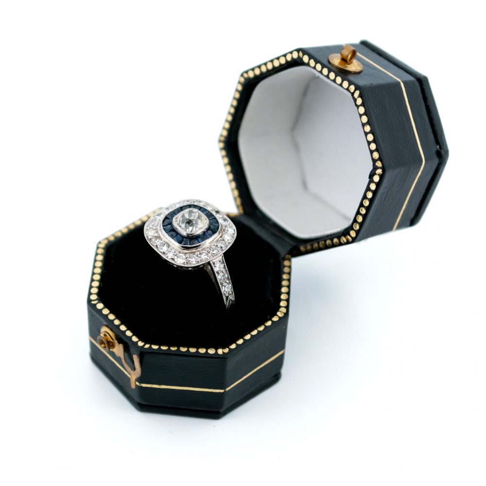 Vintage Diamond and Sapphire Target Cluster Ring