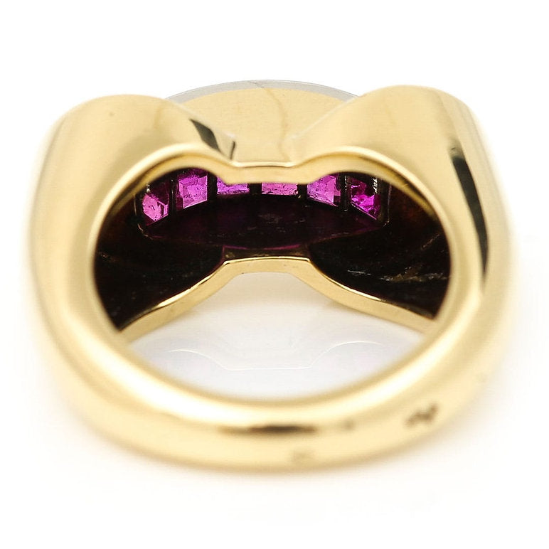 Vintage French Retro 1940s Diamond Ruby Gold Tank Ring