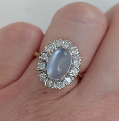 Vintage Moonstone and Diamond Cluster Ring