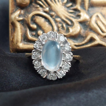 Vintage Moonstone and Diamond Cluster Ring