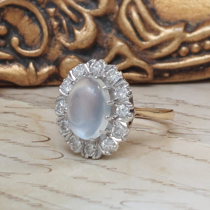Vintage Moonstone and Diamond Cluster Ring