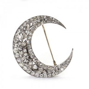 Vintage Old Cut Diamond 3.22ct Crescent Brooch