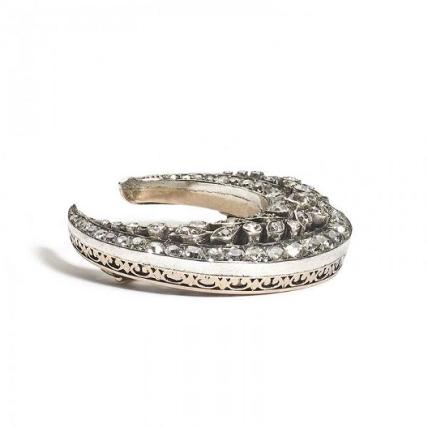 Vintage Old Cut Diamond 3.22ct Crescent Brooch