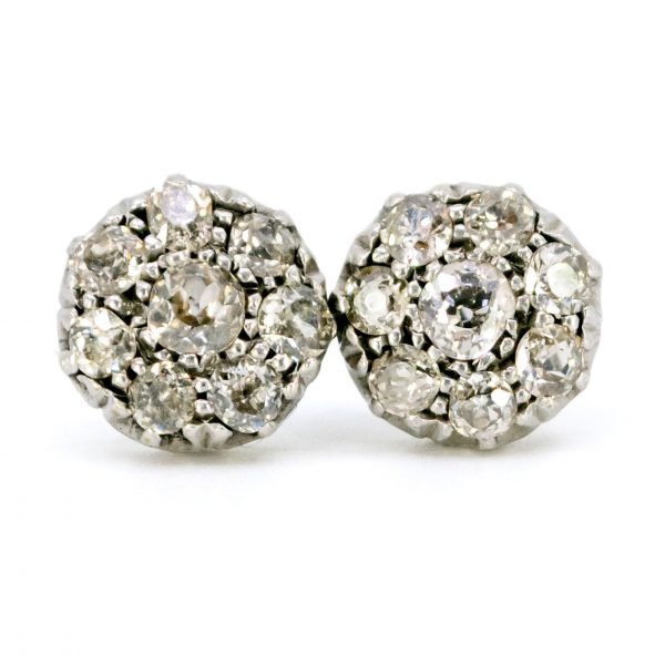 Vintage Old Mine Cut Diamond Cluster Earrings