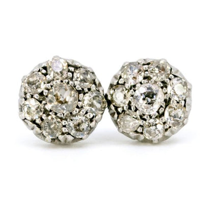 Vintage Old Mine Cut Diamond Cluster Earrings