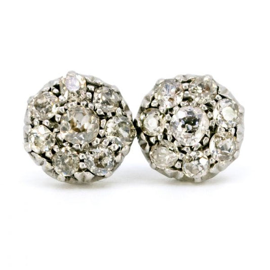 Vintage Old Mine Cut Diamond Cluster Earrings
