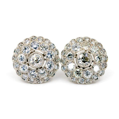 Vintage Old Mine Cut Diamond Cluster Earrings