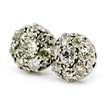 Vintage Old Mine Cut Diamond Cluster Earrings