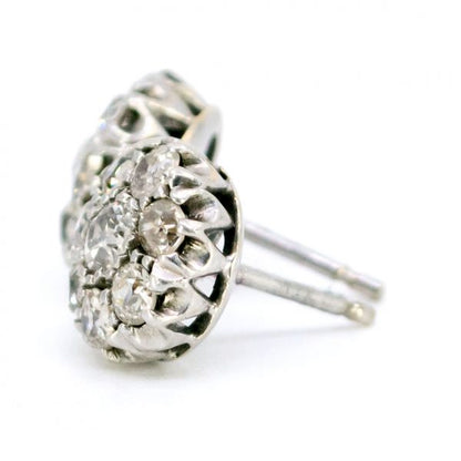 Vintage Old Mine Cut Diamond Cluster Earrings