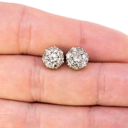 Vintage Old Mine Cut Diamond Cluster Earrings