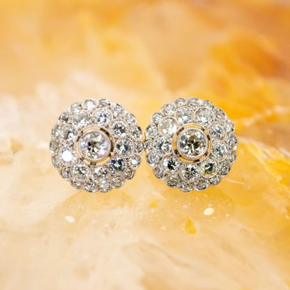 Vintage Old Mine Cut Diamond Cluster Earrings