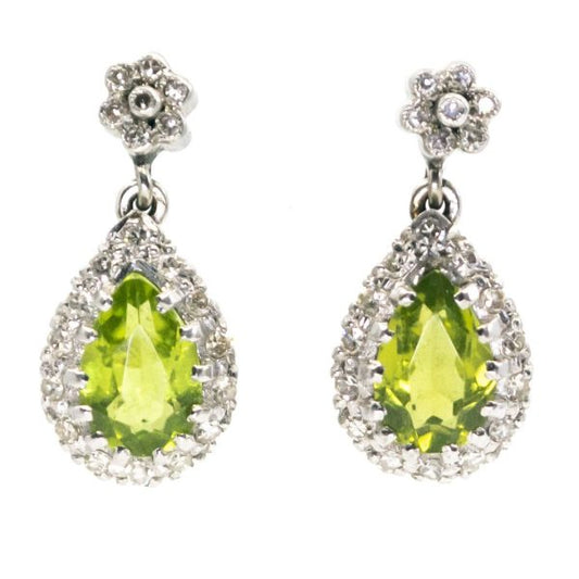 Vintage Peridot and Diamond Drop Earrings
