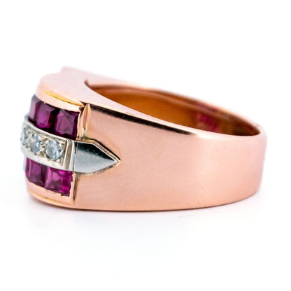 Vintage Retro Ruby and Diamond Ring