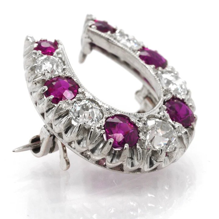 Vintage Ruby and Diamond Horseshoe Brooch