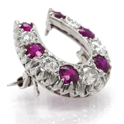 Vintage Ruby and Diamond Horseshoe Brooch