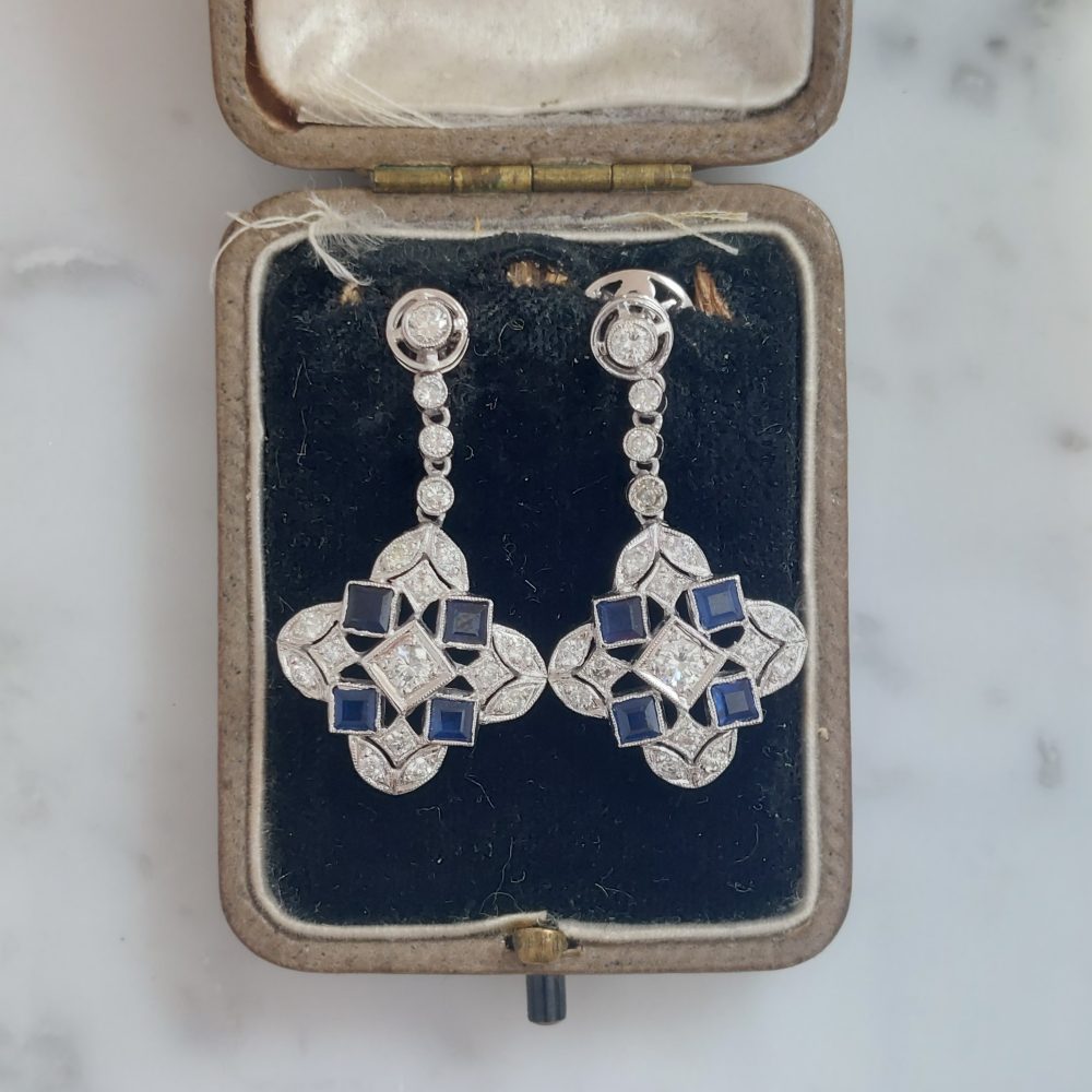 Vintage Sapphire and Diamond Drop Earrings