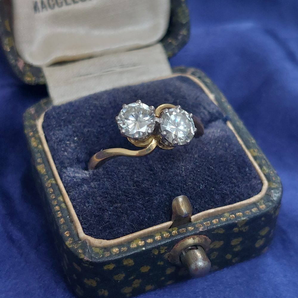 Vintage Two Stone Diamond Crossover Ring, 1.20cts
