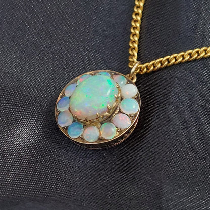 Vintage Opal Cluster Pendant Necklace
