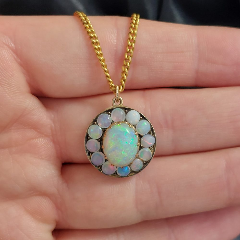 Vintage Opal Cluster Pendant Necklace