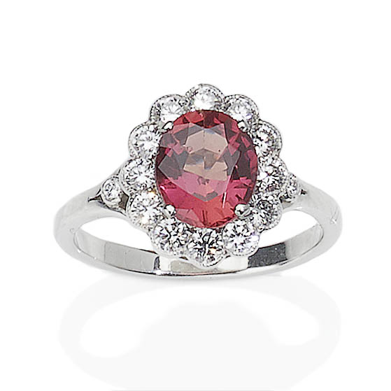 Padparadscha Sapphire and Diamond Cluster Ring