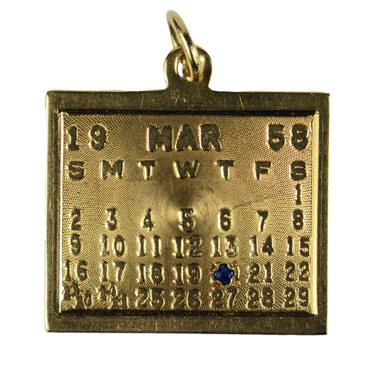 Vintage Sapphire and Gold Calendar Date Charm Pendant