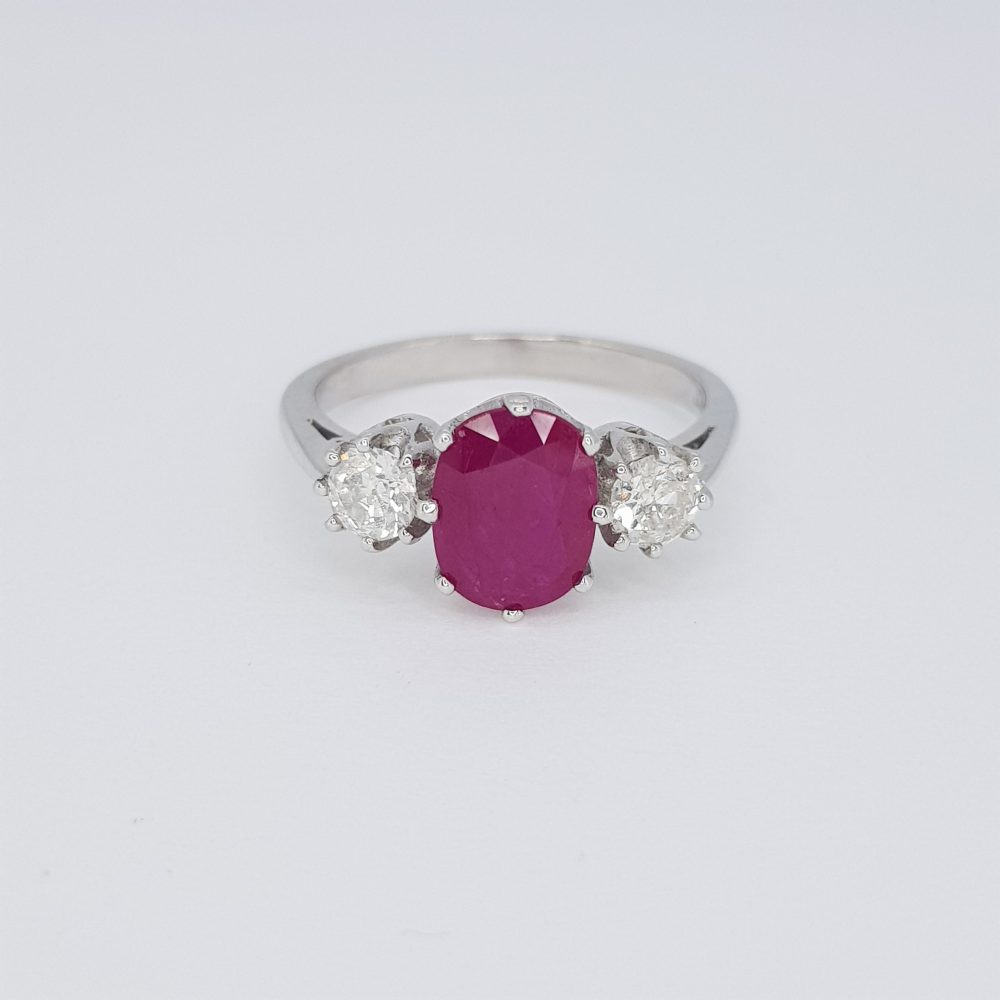 1.90ct Ruby and Diamond Three Stone Ring