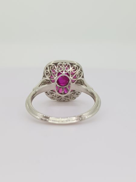 Ruby and Diamond Cluster Target Ring in Platinum