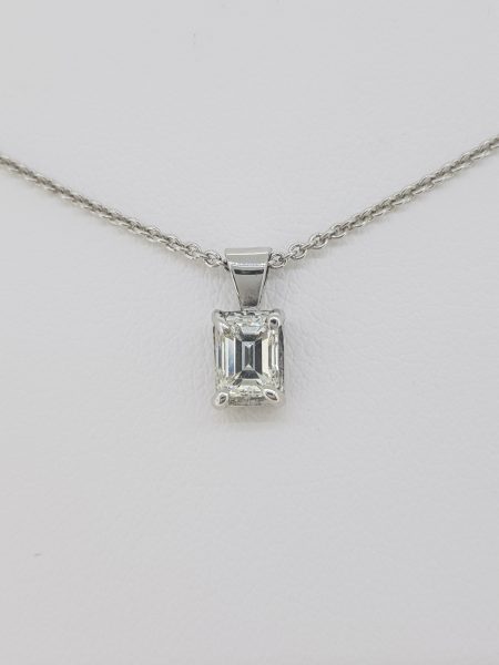 0.53ct Emerald Cut Diamond Pendant and Chain