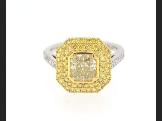 Yellow diamond halo engagement ring, 2.63 carats