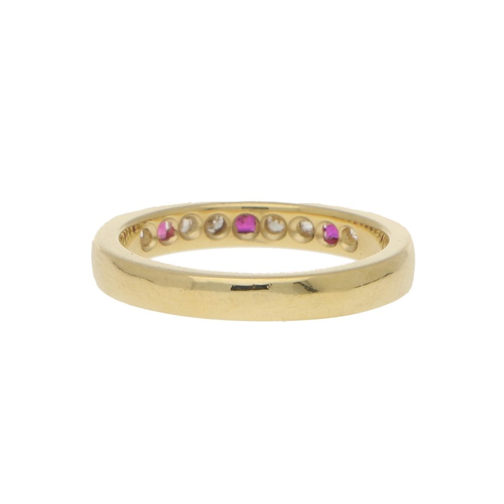 Ruby and Diamond Half Eternity Ring in 18ct Yellow Gold