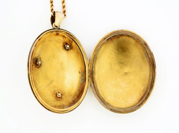 Victorian Locket Pendant, Bird Decoration with Pearls and Ruby, 15ct Gold